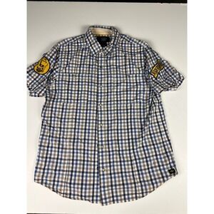 Harley Davidson XL Shirt Mens Checkered Plaid Patches Short‎ Sleeve Button Down